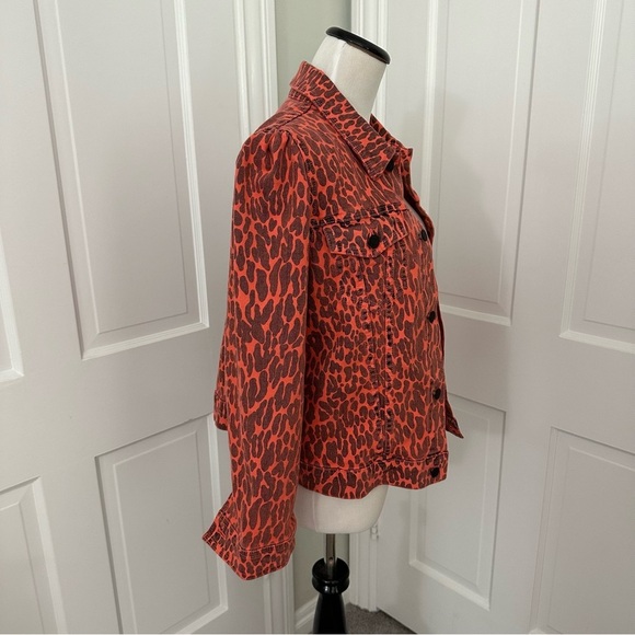 NWT MOTHER Puffy Bruiser Scooter Radioactive Paws Leopard Orange denim Jacket M - Picture 7 of 16